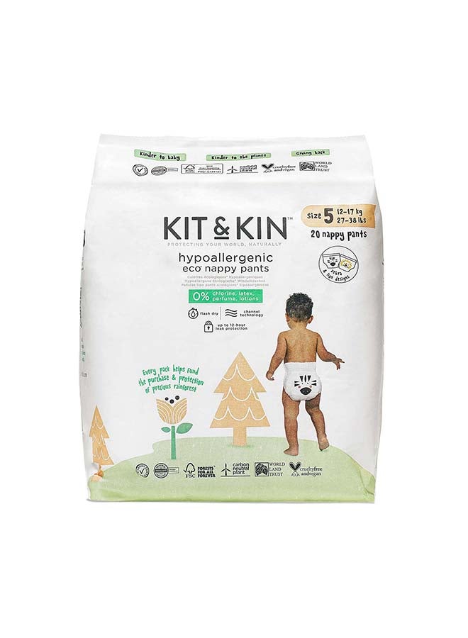 Kit & Kin Eco Friendly Baby Diaper | Pull Ups Diaper Pants Sizes 5 | Hypoallergenic Flash Dry Disposable Diapers (Size 5, Pack of 20) - Image 1
