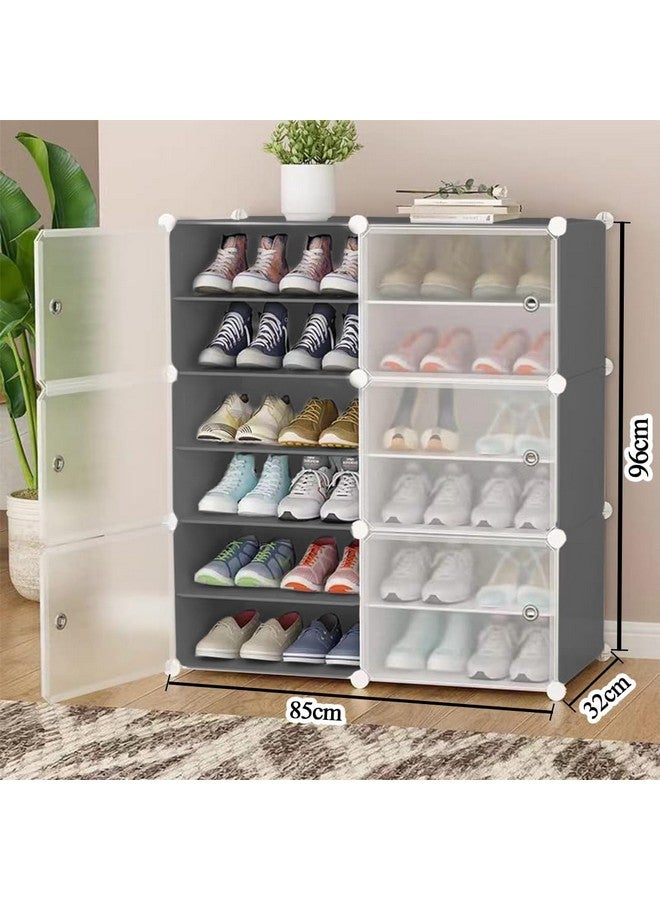 AYSIS Portable Shoe Rack for Home with Door,Adjustable Plastic Shoe Rack for Bedroom/Outdoor Waterproof,36 Pair Shoe Storage Organizer,Made of High-Density PP Frame for Stability (Grey) - Image 2
