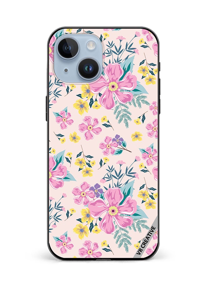 VR CREATIVE Protective Case Cover For Apple iPhone 15 Plus Pink Flowers Seamless Pattern Design Multicolour - Image 1