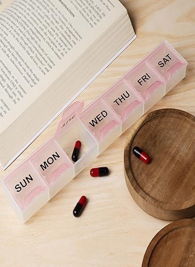 Extra Care Weekly Single Line Pill Box travel box tablet holder medicine dispenser organizer storage BPA Free Travel 7 Day Pill Box Case-Clear Set of 1 (Pink) - Image 4