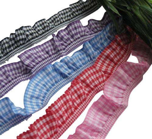 Chenkou Craft 10 Yards 3/4" Gingham Elastic Trim Ruffle Ribbons Trimming Lots (Multi-Color) - Image 1