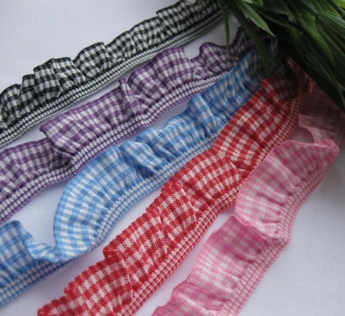 Chenkou Craft 10 Yards 3/4" Gingham Elastic Trim Ruffle Ribbons Trimming Lots (Multi-Color) - Image 3