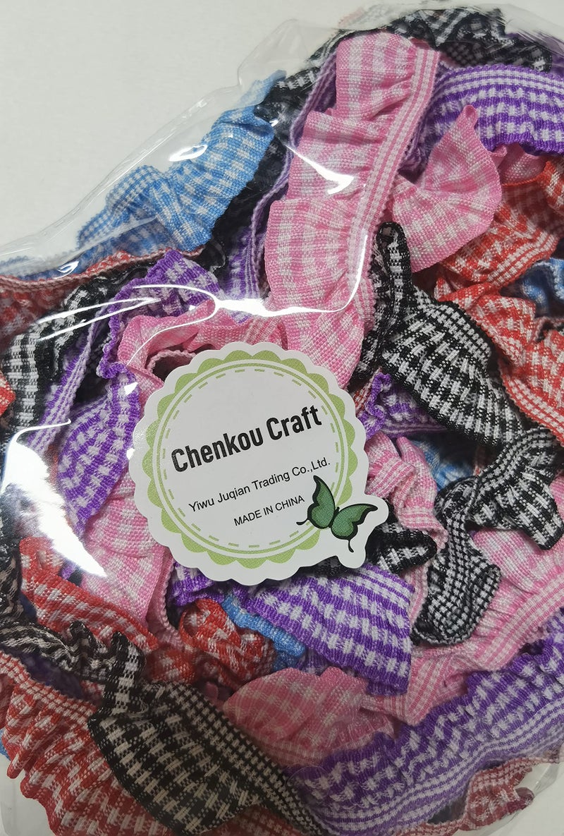 Chenkou Craft 10 Yards 3/4" Gingham Elastic Trim Ruffle Ribbons Trimming Lots (Multi-Color) - Image 4
