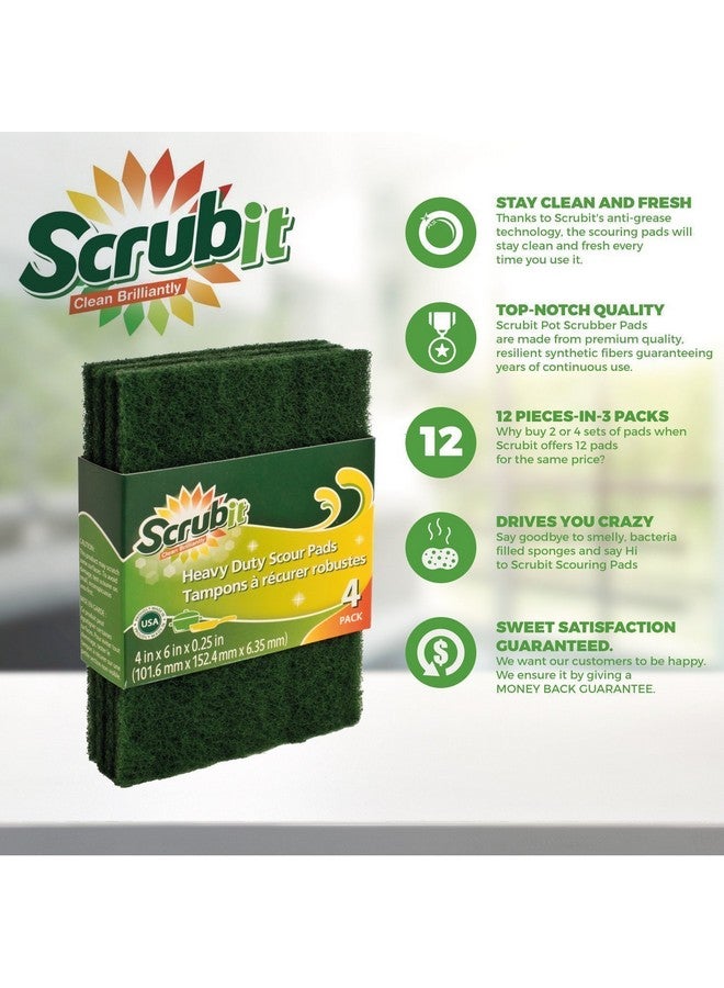 SCRUBIT Scouring Pads - Heavy Duty Household Cleaning Scrubber with Non-Scratch Anti-Grease Technology - Reusable Scrubbing Pads - Green, 12 Pack - Image 3