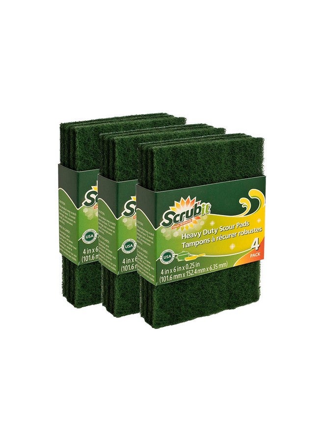 SCRUBIT Scouring Pads - Heavy Duty Household Cleaning Scrubber with Non-Scratch Anti-Grease Technology - Reusable Scrubbing Pads - Green, 12 Pack - Image 1