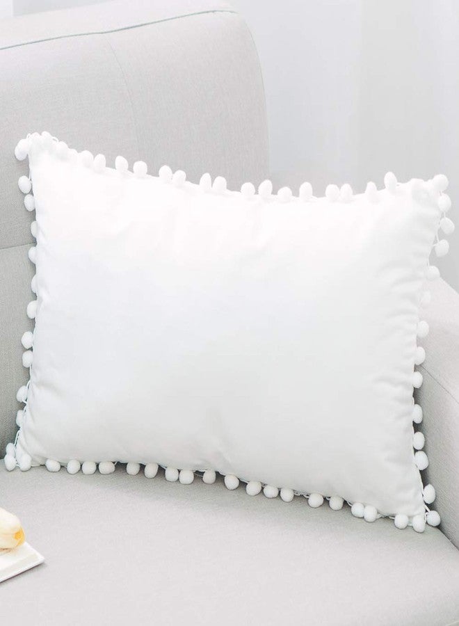 NATUS WEAVER أغطية وسائد زخرفية من المخمل الأبيض من NATUS WEAVER مع كرات صوفية ناعمة مربعة الشكل وأغطية وسائد قطنية للأريكة وغرفة النوم والسيارة، عبوة من قطعتين، 12 × 20 بوصة - Image 4