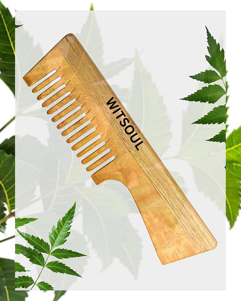 WITSOUL Natural Neem Wood Comb for Hair GrowthHair fallDandruff ControlSET OF 2 - Image 3