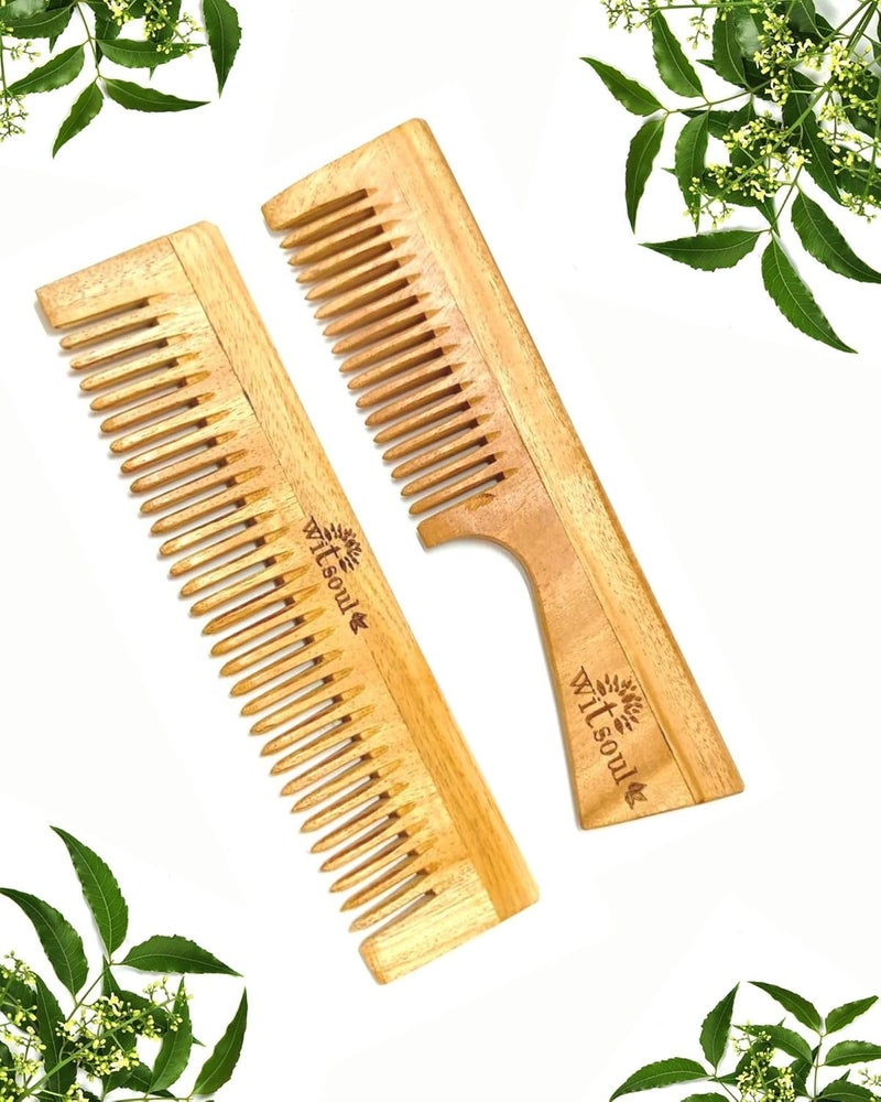 WITSOUL Natural Neem Wood Comb for Hair GrowthHair fallDandruff ControlSET OF 2 - Image 1