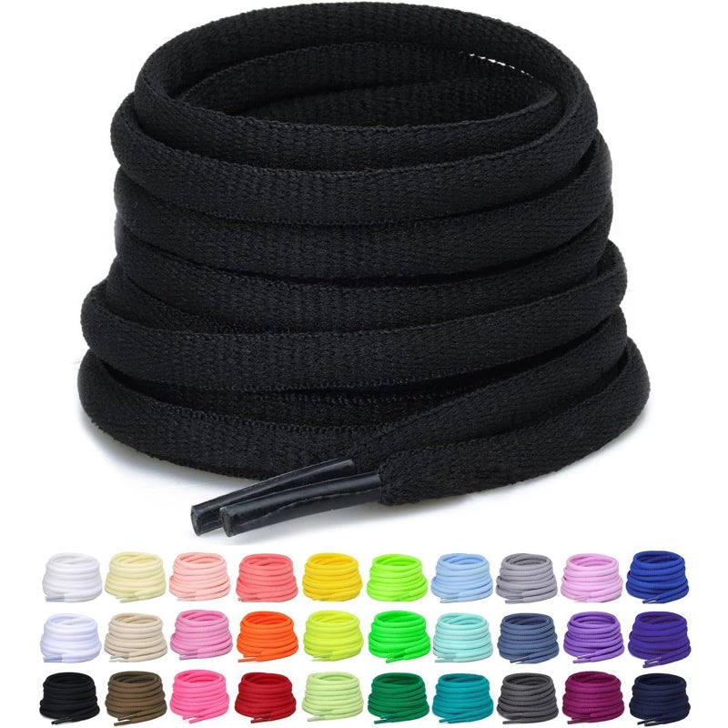 Puzeam 2 Pairs Oval Athletic Shoelaces 33 Colors 1/4" Half Round Shoe Laces for Sneakers - Black 80 - Image 1