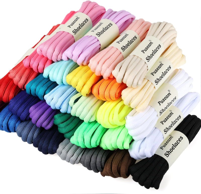 Puzeam 2 Pairs Oval Athletic Shoelaces 33 Colors 1/4" Half Round Shoe Laces for Sneakers - Black 80 - Image 4