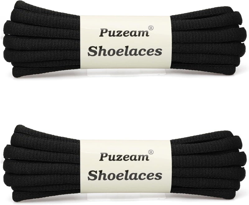 Puzeam 2 Pairs Oval Athletic Shoelaces 33 Colors 1/4" Half Round Shoe Laces for Sneakers - Black 80 - Image 2