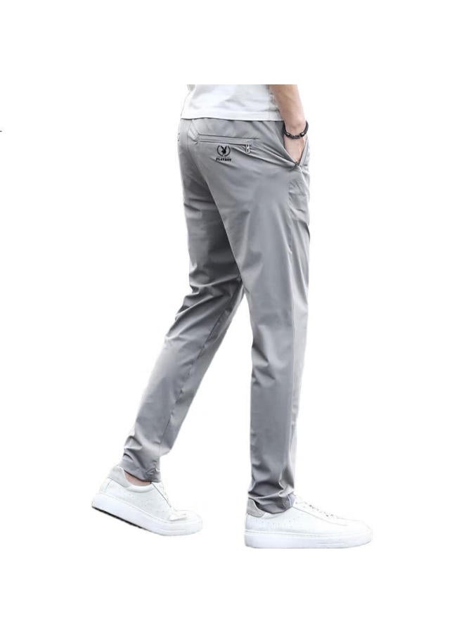 Playboy Men'S Casual Pants Spring And Summer Ice Silk Men'S Loose Straight Tube Trendy Men'S Pants Light Grey 34 - Image 2