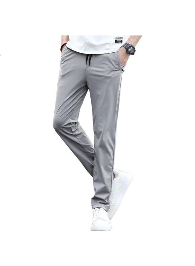 Playboy Men'S Casual Pants Spring And Summer Ice Silk Men'S Loose Straight Tube Trendy Men'S Pants Light Grey 34 - Image 3