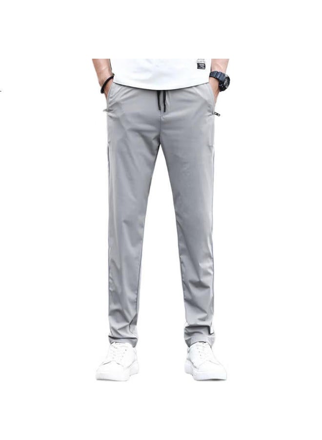 Playboy Men'S Casual Pants Spring And Summer Ice Silk Men'S Loose Straight Tube Trendy Men'S Pants Light Grey 34 - Image 1