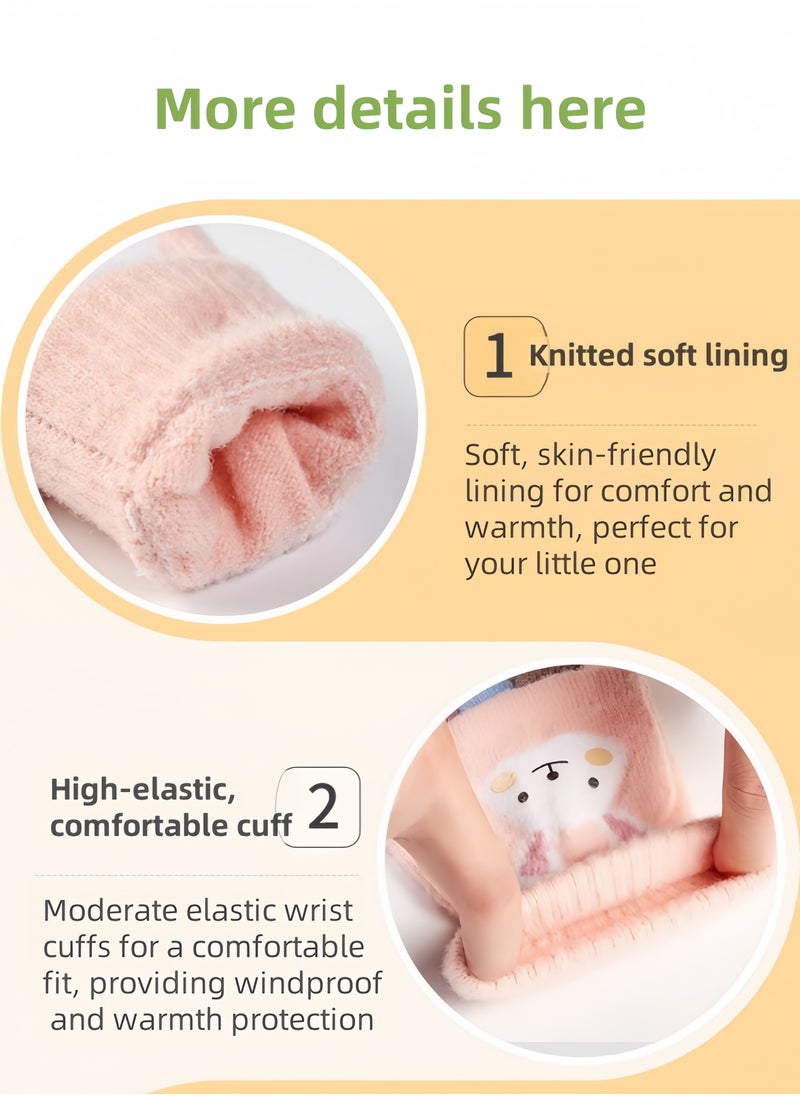Harse Children's Autumn and Winter Warm Half-Finger Gloves for Boys and Girls, Thickened Winter Gloves for Elementary School Kids, Suitable for Writing, Outdoor Play, and Five-Finger Gloves,4-9Y（Pink rabbit）  - Image 4