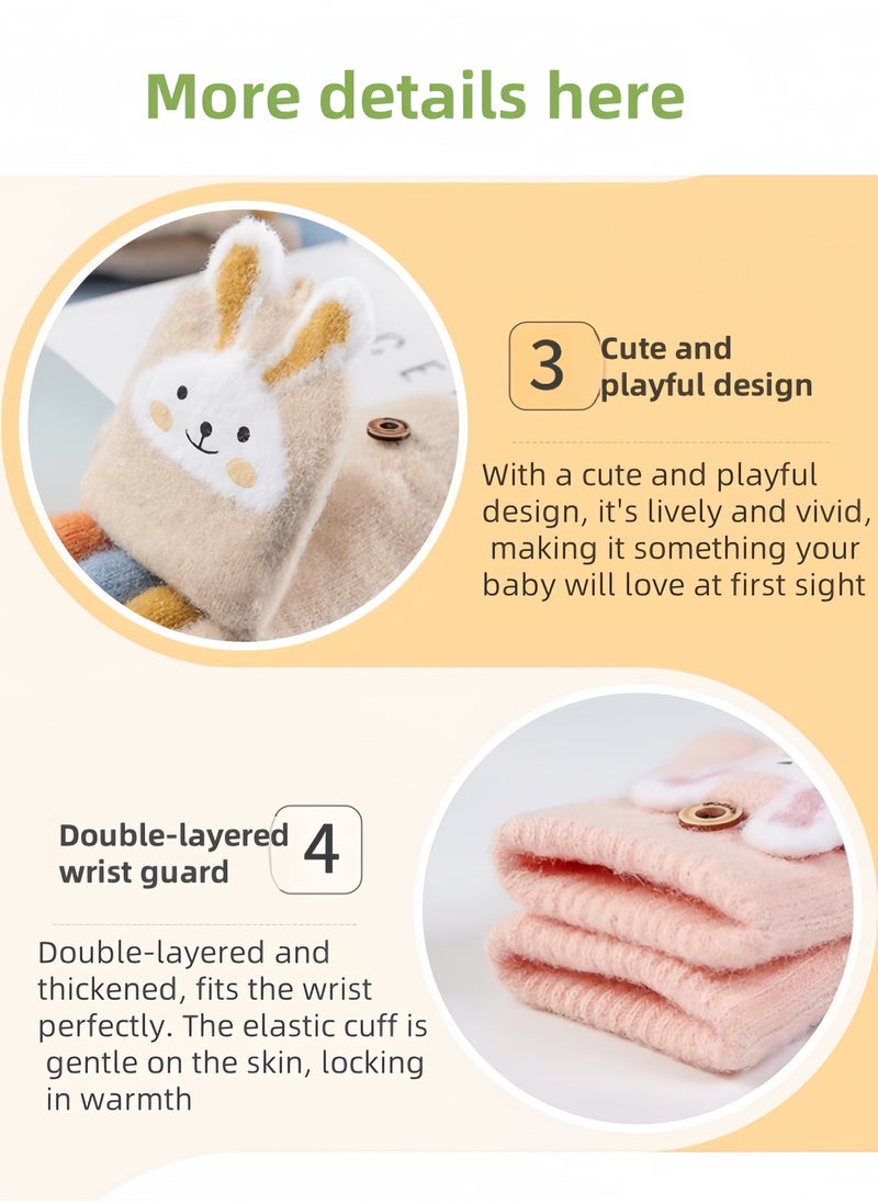 Harse Children's Autumn and Winter Warm Half-Finger Gloves for Boys and Girls, Thickened Winter Gloves for Elementary School Kids, Suitable for Writing, Outdoor Play, and Five-Finger Gloves,4-9Y（Pink rabbit）  - Image 5