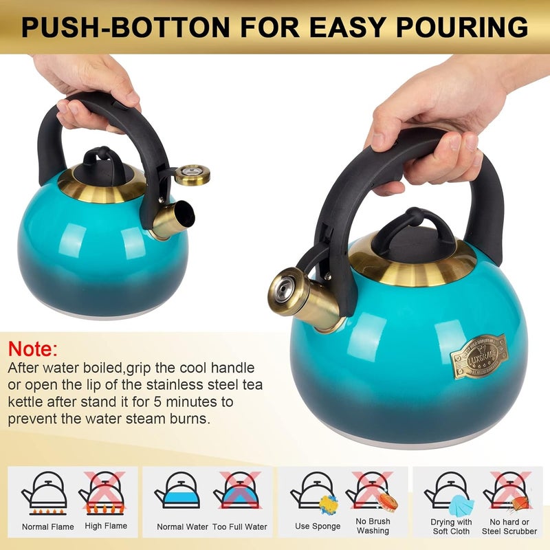 LUXGRACE Tea Kettle Stovetop Whistling Kettle Teapot, Food Grade Stainless Steel Teakettle for Stove Top with Heat Proof Ergonomic Handle, 3.1 Quart Tea Pot - Image 5