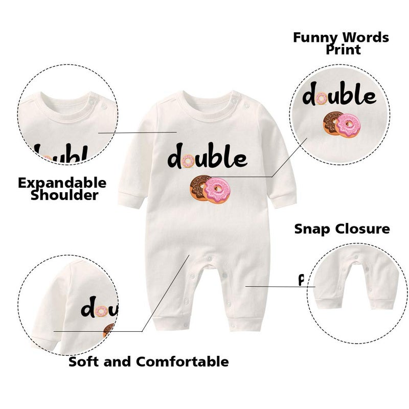 YSCULBUTOL Baby Twins Bodysuits Funny Double Trouble Cute Romper Twin Jumpsuits Hat Setï¼ˆDT White 12Mï¼‰ - Image 2