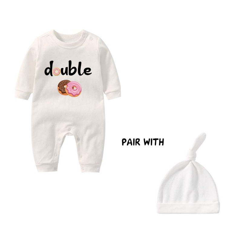 YSCULBUTOL Baby Twins Bodysuits Funny Double Trouble Cute Romper Twin Jumpsuits Hat Setï¼ˆDT White 12Mï¼‰ - Image 3