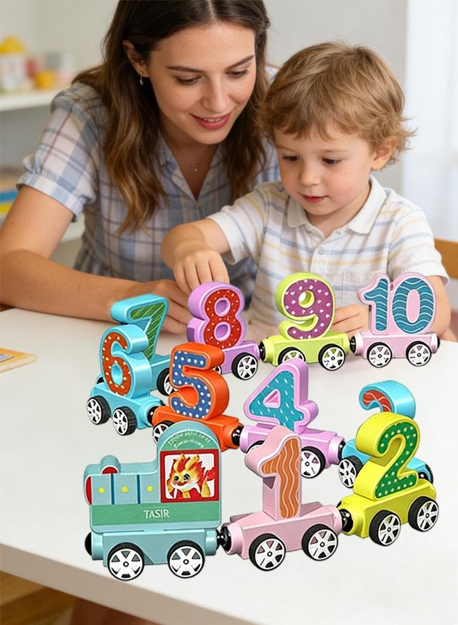 Magnetic Train,11 PCS Wooden Train Toys  Magnetic Digital Train Car Blocks Alphabet Educational Train Toy Colorful Sensory Toys Montessori Toys Children's Educational Toys  Early Development Toys - Image 1