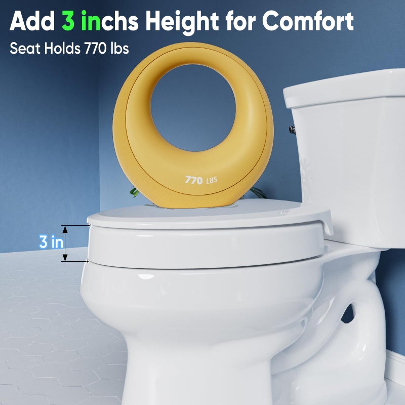 SAMODRA Raised Toilet Seat Riser, White, 3 Inch High Elevated Toilet Seat for Seniors, Soft Close, Easy Install & Clean (Elongated) - Image 2