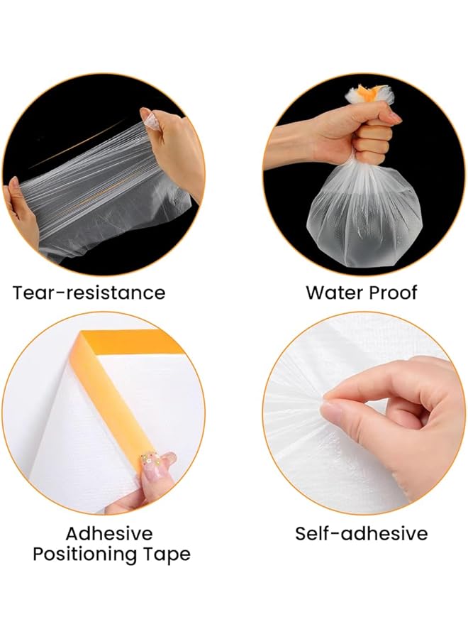 إيروريكس قماش بلاستيكي مع شريط لاصق، فيلم لاصق مسبق، شريط قماشي للحماية، فيلم لاصق واقٍ مقاوم للماء، يمنع الغبار، طلاء للأثاث، 4 لفات، 7.8 × 32 قدمًا - Image 4
