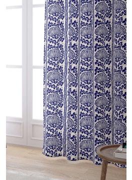 Cango Home Navy Blue Beige Marine Themed Seashell Patterned Digital Printed Curtain CGH632-PR  - Image 2