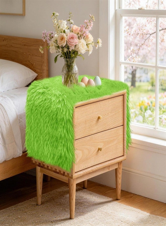 tiosggd Spring Green Table Runner Short, 36'' Small Fluffy Faux Fur Dresser Runners for Bedroom, Furry Coffee Table Decor, Dresser Cover Top, Nightstand Cover, Summer Holiday Home Decor - Image 1