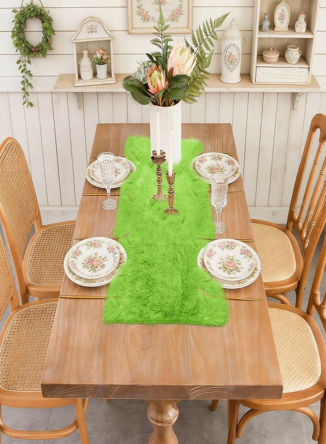 tiosggd Spring Green Table Runner Short, 36'' Small Fluffy Faux Fur Dresser Runners for Bedroom, Furry Coffee Table Decor, Dresser Cover Top, Nightstand Cover, Summer Holiday Home Decor - Image 3
