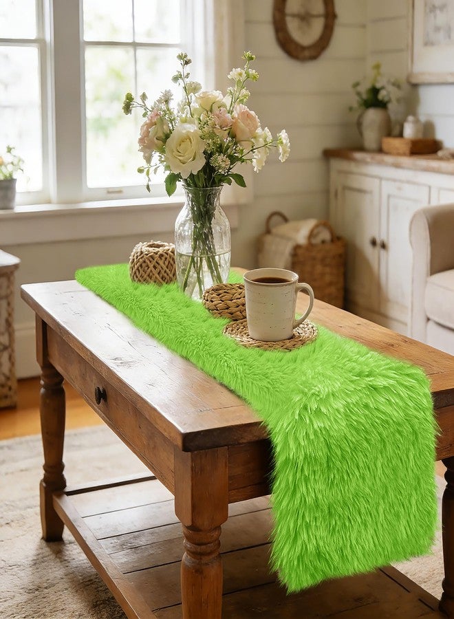tiosggd Spring Green Table Runner Short, 36'' Small Fluffy Faux Fur Dresser Runners for Bedroom, Furry Coffee Table Decor, Dresser Cover Top, Nightstand Cover, Summer Holiday Home Decor - Image 2