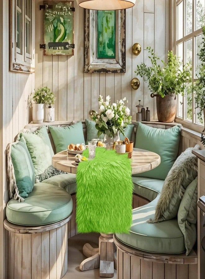 tiosggd Spring Green Table Runner Short, 36'' Small Fluffy Faux Fur Dresser Runners for Bedroom, Furry Coffee Table Decor, Dresser Cover Top, Nightstand Cover, Summer Holiday Home Decor - Image 4