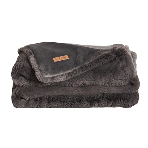 UnHide Marshmallow Faux Fur Blanket Heavy Weight Extra Soft Blanket Made from Recycled Materials Machine Washable Medium 60 x 80 Charcoal Charlie