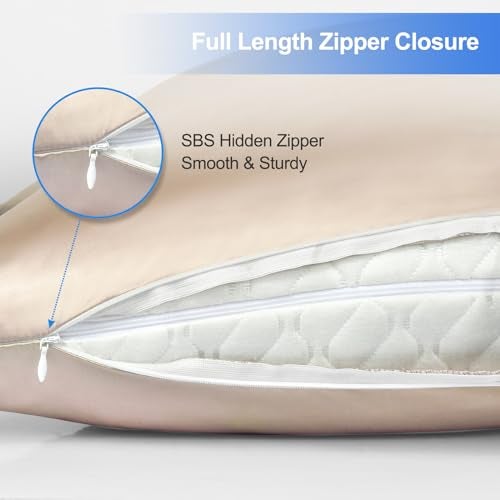 Zelimun Curved Pillow Case, Side Sleeper Pillowcase, Champange Satin Pillowcase Cover with Zipper, Breathable and Soft, Queen Size 20 x 30 Inches - Image 3