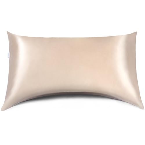 Zelimun Curved Pillow Case, Side Sleeper Pillowcase, Champange Satin Pillowcase Cover with Zipper, Breathable and Soft, Queen Size 20 x 30 Inches - Image 1