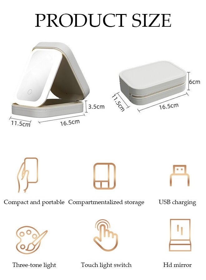 DUNISO Travel Makeup Bag with LED Mirror, USB Rechargeable LED Mirror Cosmetic Makeup Bag,Travel Makeup Case with Led Mirror, Portable Makeup Box with Mirror and Light - Image 2