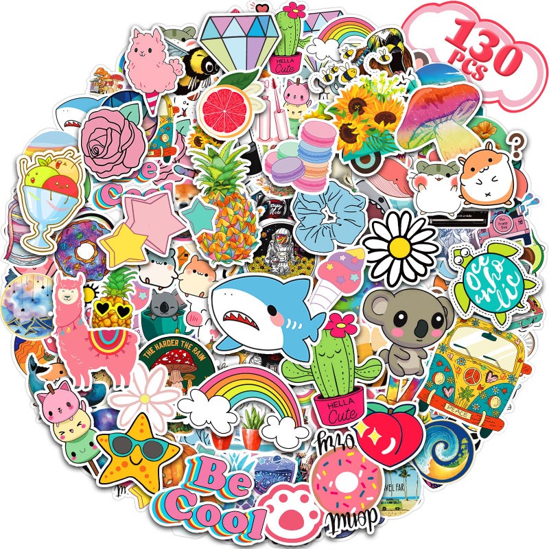 Arme 130Pcs Cute Stickers Pack, Colorful Vinyl Stickers for Water Bottles Computer Skateboad Phone Notebooks, Valentine's Day Cute Stickers Waterproof, Pet Sticker for Toddlers Kids Teens Girls Boys - Image 1