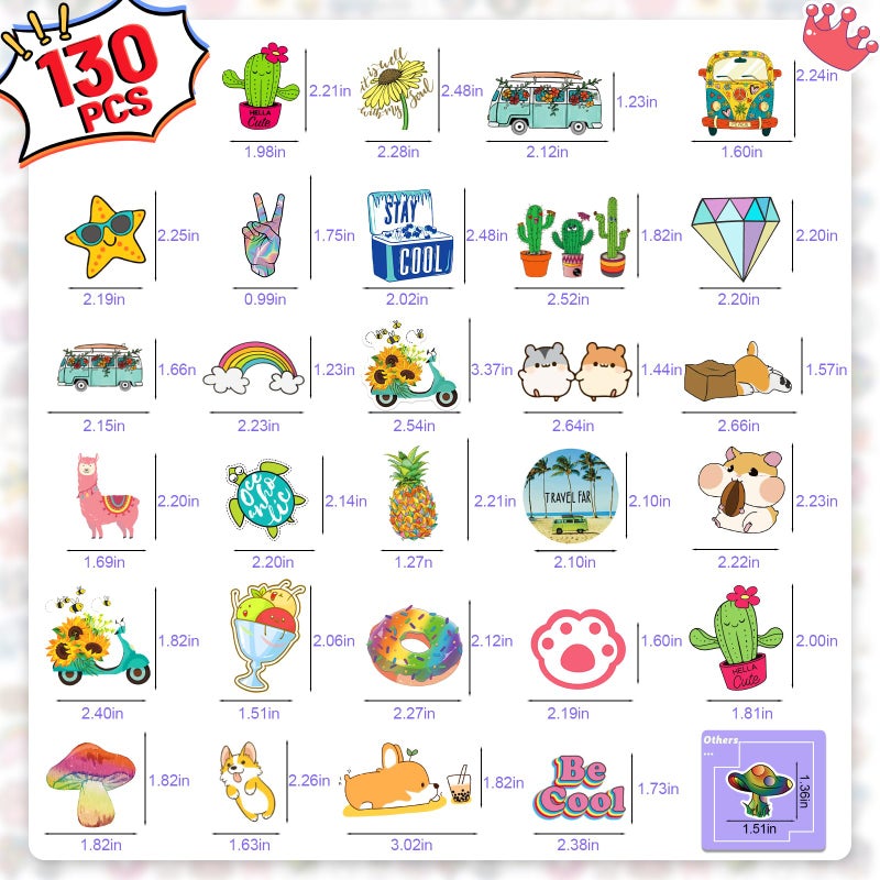 Arme 130Pcs Cute Stickers Pack, Colorful Vinyl Stickers for Water Bottles Computer Skateboad Phone Notebooks, Valentine's Day Cute Stickers Waterproof, Pet Sticker for Toddlers Kids Teens Girls Boys - Image 2