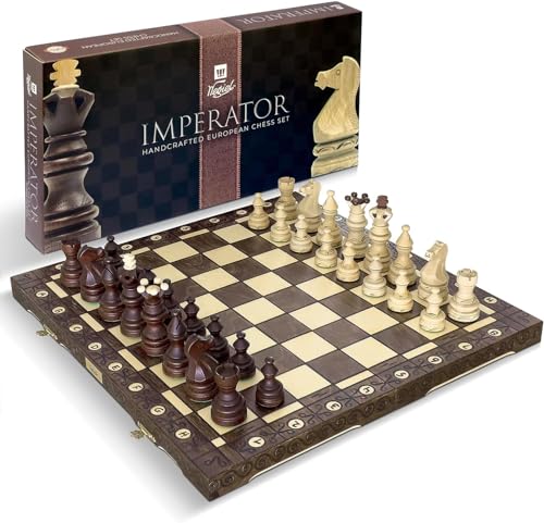 Wegiel Imperator 21Inch Luxury Wooden Chess Set for Adults and Kids Handcrafted from Premium Beech and Birch Wood Unique Folding Design with Chess Piece Storage BrownImperator Brown - Image 1