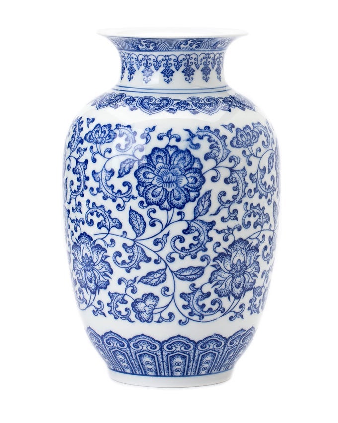 BLUE VASE CHINOISERIE VASE GINGER JAR VASE FOR HOME DECOR BLUE AND WHITE PORCELAIN DECOR9 H