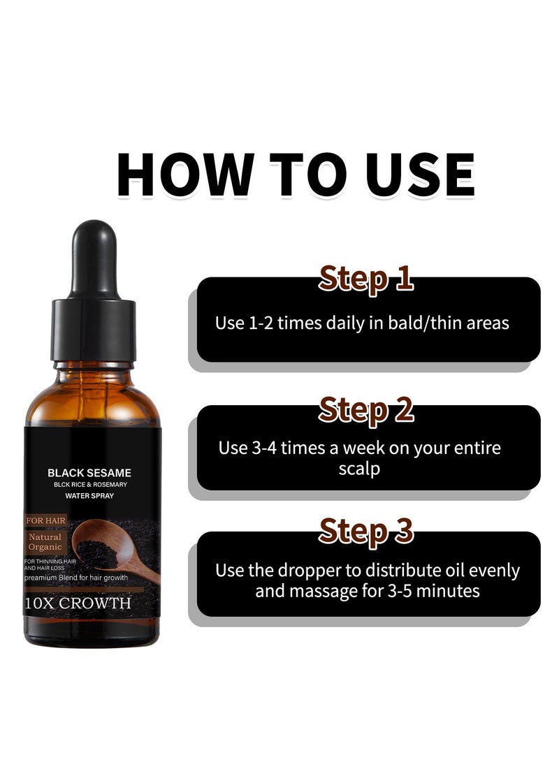 EELHOE Black Sesame Hair Growth Serum, Black Sesame Oil for Hair, Black Sesame Black Rice & Rosemary Water Spray, Black Sesame Serum 10X Hair Growth, Hair Growth Oil Black Castor Oil, Sesame Seeds 30ml - Image 4