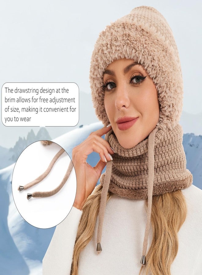 Sumolux 3 in 1 Beanie Hat for Women with Fleece Lined Scarf and Mask Outdoors Windproof Knitted Ski Mask Set, Khaki, One size - Image 3