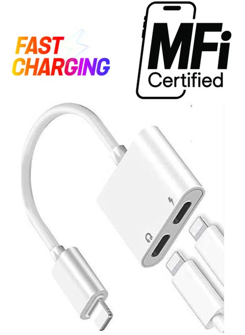 Dual Lightning Splitter for iPhone,[Apple MFi Certified] iPhone Headphone Adapter 2 in 1 Dual Lightning Headphone Jack Audio + Charge Cable Compatible for iPhone 12/12 Pro/11/XS/XR/X 8 7/iPad/ iPod