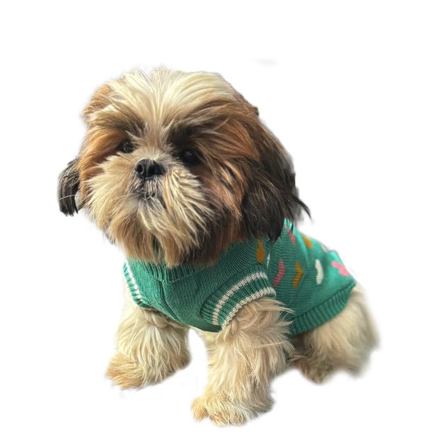 Lulala Turtleneck Dog Sweater - Winter Coat Apparel Classic Cable Knit Clothes with Leash Hole for Cold Weather, Ideal Gift for Pet in New Year (Green, 8 Inch) - Image 1