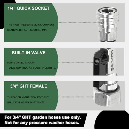 Raincovo Garden Hose Shut Off Valve to Pressure Washer Adapter 34 GHT to 14 Quick Connect Convert Quick Connect Water Hose into Power Washer Nozzle Tips Car Washing Nozzle Hose Attachment - Image 3