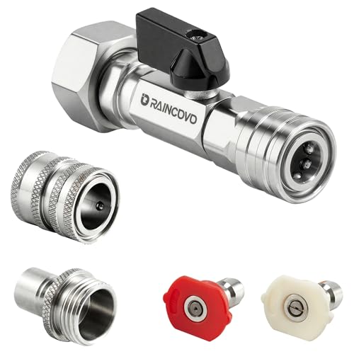 Raincovo Garden Hose Shut Off Valve to Pressure Washer Adapter 34 GHT to 14 Quick Connect Convert Quick Connect Water Hose into Power Washer Nozzle Tips Car Washing Nozzle Hose Attachment - Image 1