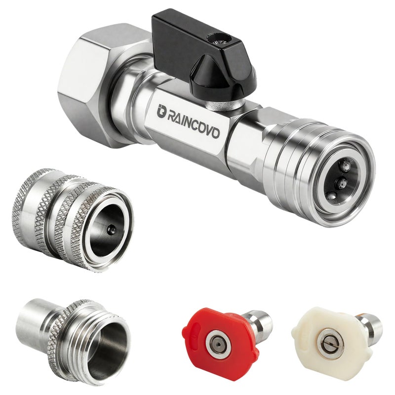 Raincovo Garden Hose Shut Off Valve to Pressure Washer Adapter 34 GHT to 14 Quick Connect Convert Quick Connect Water Hose into Power Washer Nozzle Tips Car Washing Nozzle Hose Attachment - Image 2