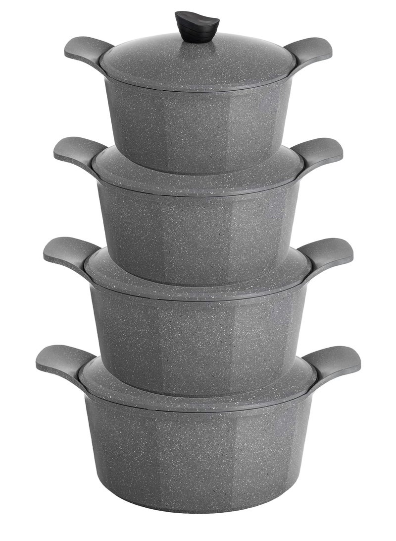 Badraig 12-Piece Granite Cookware Set Saudi Made Safe Dishwasher, PTFE/PFOA Free, Marble Nonstick Coating Stock Pot Fry Pan Kitchen Tool Silicone Grip - Grey - Image 2