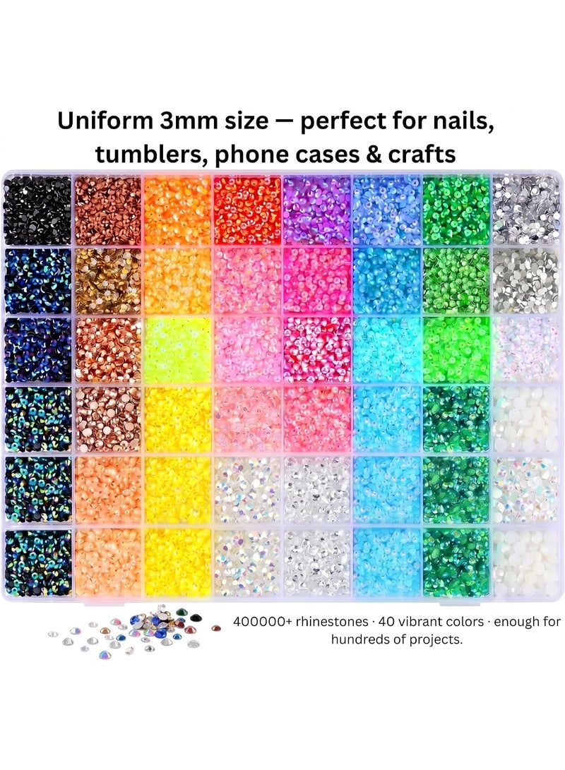 ATRJSZ 40000Pcs Rhinestones for Bedazzling, 40 Colors 3mm Resin Jelly Flatback Gems for Diamond Art, Bedazzler Kit with 3 B-7000 Glue Tubes, Tweezers & Picker Pens for Nail Art, Clothes, Makeup & DIY Crafts - Image 5