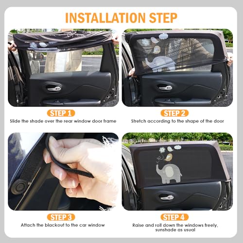 Pakoo Car Window Shade for Baby, UV Protection Breathable Mesh Baby Window Covers, Universal Fit Stretchable Sun Shades, Keep Car Interior Cool and Comfortable for Toddler Kids Children (2 Pack) - Image 4