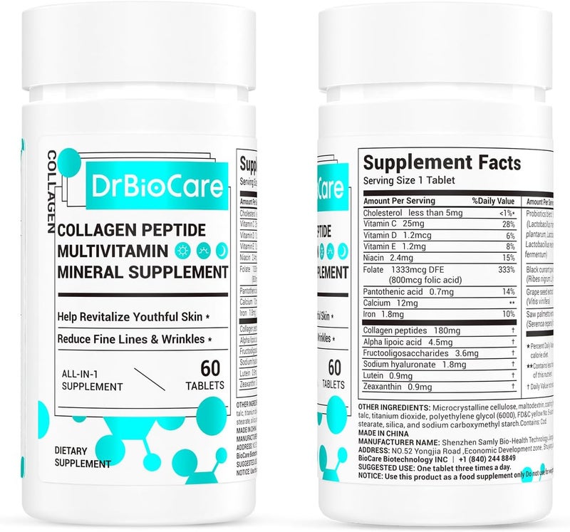 DrBioCare Collagen Peptides for Women Beauty Vitamin  Mineral SupplementContains Vitamin D3 Probiotics for Women  Collagen PeptidesVitamin EVitamin B Complex 120 Tablets - Image 4